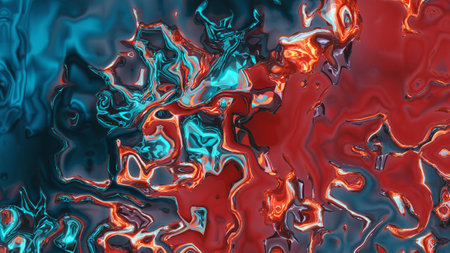 Abstract blue and red colorful marble texture background. Modern backdrop, liquid paint mixing...