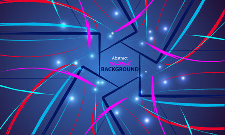 Abstract symmetrical modern vector background with twisted line in blue, red and violet color and spotted lightのイラスト素材