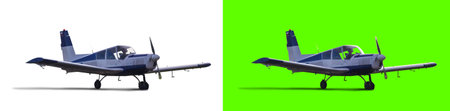Ultralight plane Cesna with pilot on ground, isolated on white and green screenの写真素材
