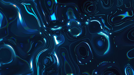 Abstract blue square wave grid. Neon glowing design elements for big data, science backgroundの写真素材