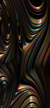 Abstract colorful rainbow swirl line on black. Modern texture backgroundの写真素材