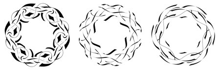 Set of hand painted vector circle black frame borders. Abstract round design element on white background, wedding templateのイラスト素材