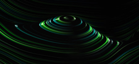 3D glowing line mountain, topographic map background concept, abstract illustration. Wave blue and green backdropの写真素材