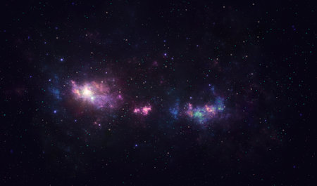Space background. Colorful nebula with star field. Digital paintingの写真素材