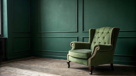 Elegant Green Velvet Armchair in a Minimalist Living Room Interiorの素材