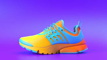Multi-colored Shoe on gradient background, 3d rendering.