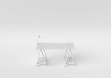 desk white design creation paper workspace desktop Minimal concept 3d render, 3d illustration.の写真素材