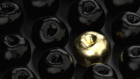 Gold apple luxury idea on black background, 3d render.
