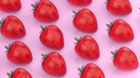 strawberrys pattern on pink background, 3d render.の写真素材