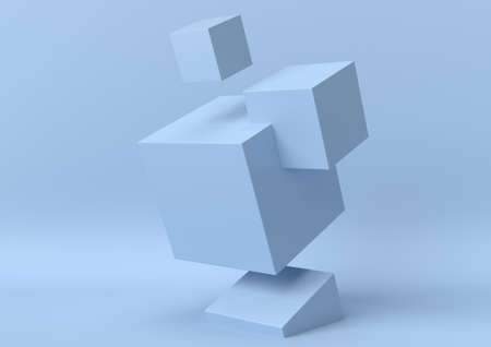 Creative minimal summer idea. Concept blue cube with pastel background. 3d render.の写真素材