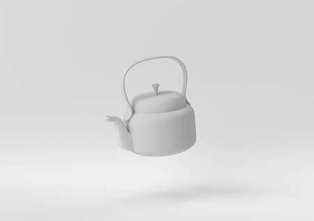 Creative minimal paper idea. Concept white kettle with white background. 3d render, 3d illustration.の写真素材