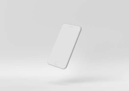 Creative minimal paper idea. Concept white phone with white background. 3d render, 3d illustration.の写真素材