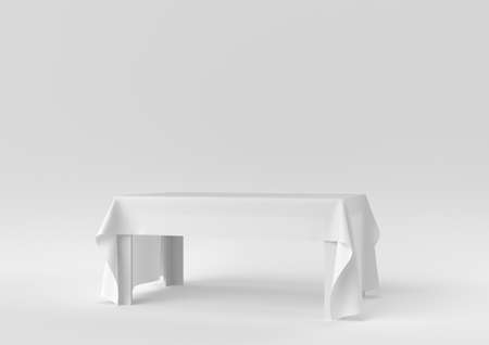 White modern table or dining table on white background. minimal concept idea. monochrome. 3d render.の写真素材