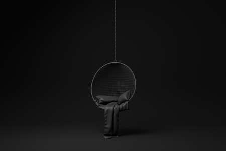 Black hanging garden chair on Black background. minimal concept idea. monochrome. render render.の写真素材