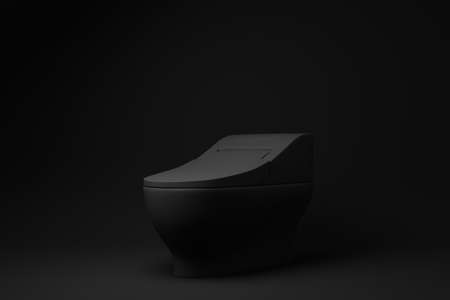 Black ceramic toilet bowl on black background. minimal concept idea. monochrome. 3d render.の写真素材