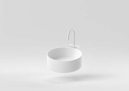 White bathroom sink floating on white background. minimal concept idea. monochrome. 3d render.の写真素材