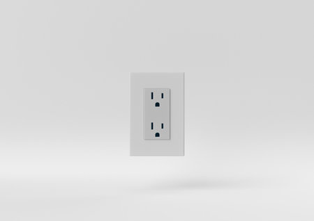 white Electrical sockets floating on white background. minimal concept idea. monochrome. 3d render.の写真素材