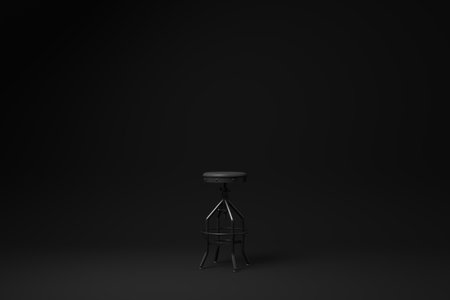Black vintage bar stool on Black background. minimal concept idea. monochrome. render render.