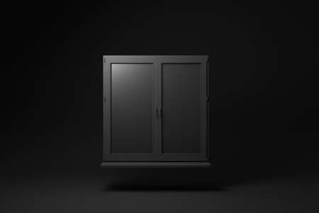 Black window floating on black background. minimal concept idea. monochrome. 3D render.