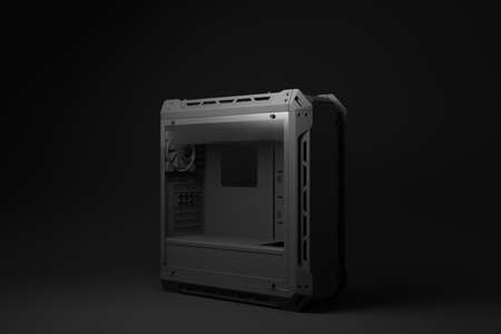 Black computer case floating on black background. minimal concept idea. Pastel colors. 3d render.の写真素材