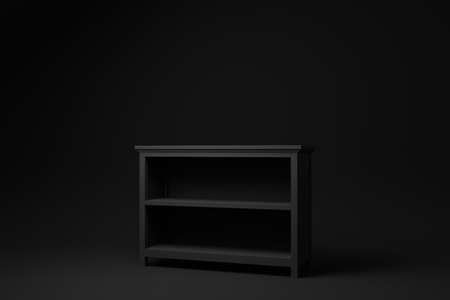 Black Shoe rack. Retail shelf rack on black background. minimal concept idea. monochrome. 3d render.の写真素材