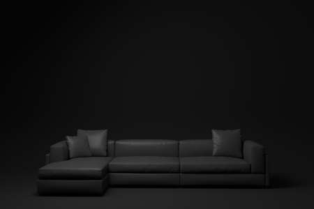 Black modern sofa-bed on Black background. minimal concept idea. monochrome. render render.の写真素材
