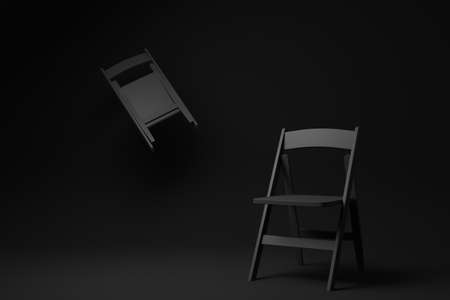 Black wooden comfortable chair on Black background. minimal concept idea. monochrome. render render.の写真素材