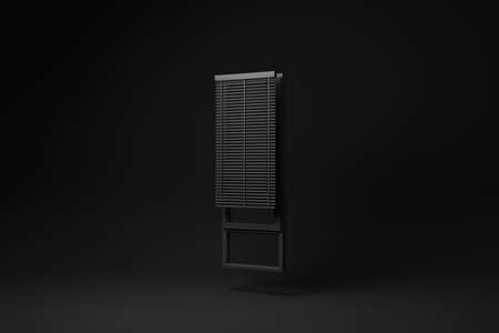Black window with venetian blind floating on black background. minimal concept idea. monochrome. 3D render.の写真素材