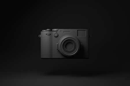 Fashion Film Camera floating on black background. minimal concept idea. Bright Sweet fashion Style. 3d render.の写真素材
