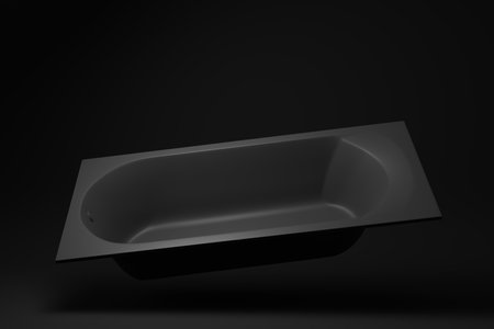 Black bathtub floating on black background. minimal concept idea. monochrome. 3d render.の写真素材