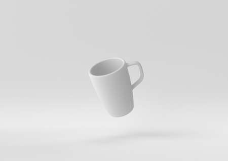 White Mugs or Coffee cup floating in white background. minimal concept idea creative. monochrome. 3D render.の写真素材