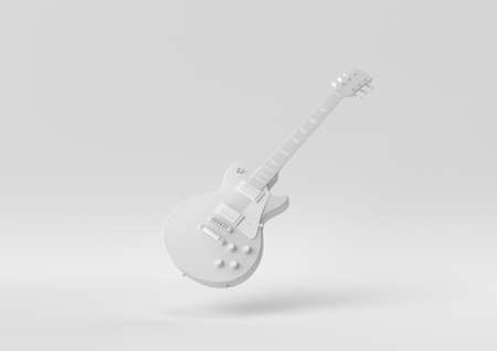 White Electric guitar floating in white background. minimal concept idea creative. monochrome. 3D render.の写真素材
