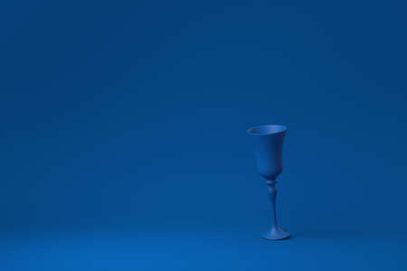 Blue Wine glass floating in blue background. minimal concept idea creative. monochrome. 3D render.の写真素材
