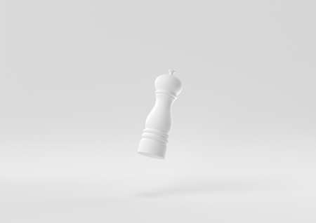 White Pepper mill floating in white background. minimal concept idea creative. monochrome. 3D render.の写真素材