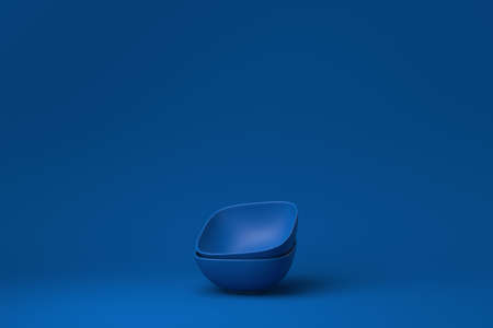 Blue bowls in blue background. minimal concept idea creative. monochrome. 3D render.の写真素材