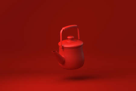 Red Teapot floating in Red background. minimal concept idea creative. monochrome. 3D render.の写真素材