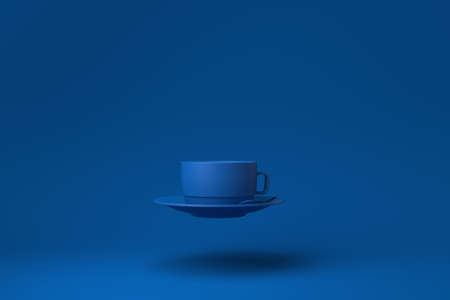 Blue Coffee cup floating in blue background. minimal concept idea creative. monochrome. 3D render.の写真素材
