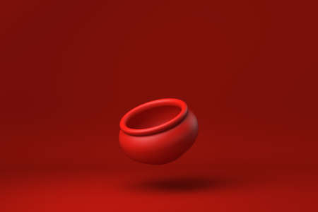 Red pottery floating in Red background. minimal concept idea creative. monochrome. 3D render.