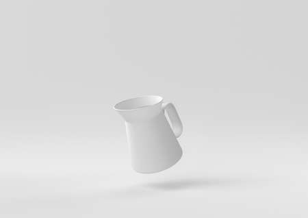 White Pitcher or milk jug floating in white background. minimal concept idea creative. monochrome. 3D render.の写真素材