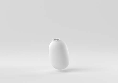 White pottery floating in white background. minimal concept idea creative. monochrome. 3D render.の写真素材