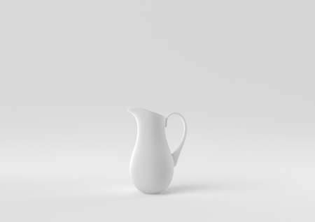 White Pitcher or milk jug floating in white background. minimal concept idea creative. monochrome. 3D render.の写真素材