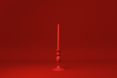 Red Candle holder in Red background. minimal concept idea creative. monochrome. 3D render.の写真素材