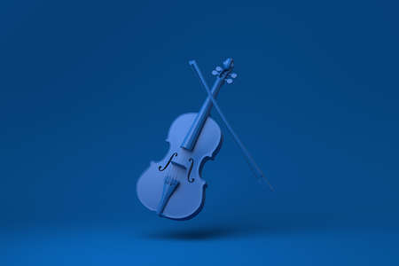 Blue Violin floating in blue background. minimal concept idea creative. monochrome. 3D render.