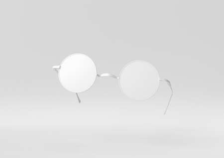White Glasses floating in white background. minimal concept idea creative. monochrome. 3D render.の写真素材