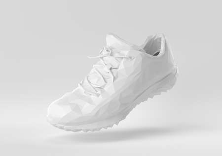 White shoe floating in white background. minimal concept idea creative. origami style. 3D render.