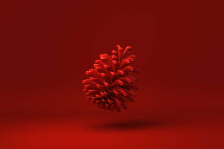 Red Pine cone floating in red background. minimal concept idea creative. monochrome. 3D render.の写真素材
