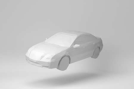 Car Isolated on white background. polygon minimal concept. monochrome. 3D render.