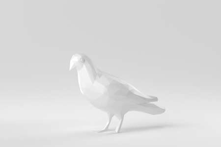 White pigeon on a white background. polygon minimal concept. monochrome. 3D render.の写真素材