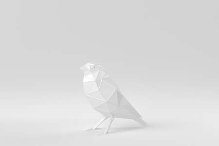 Sparrow bird sitting on a white background. polygon minimal concept. monochrome. 3D render.の写真素材