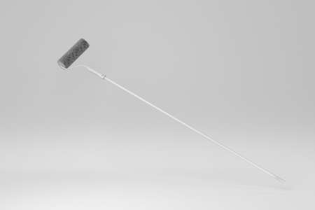 Paint roller with a long handle isolated on white background. minimal concept. monochrome. 3D...